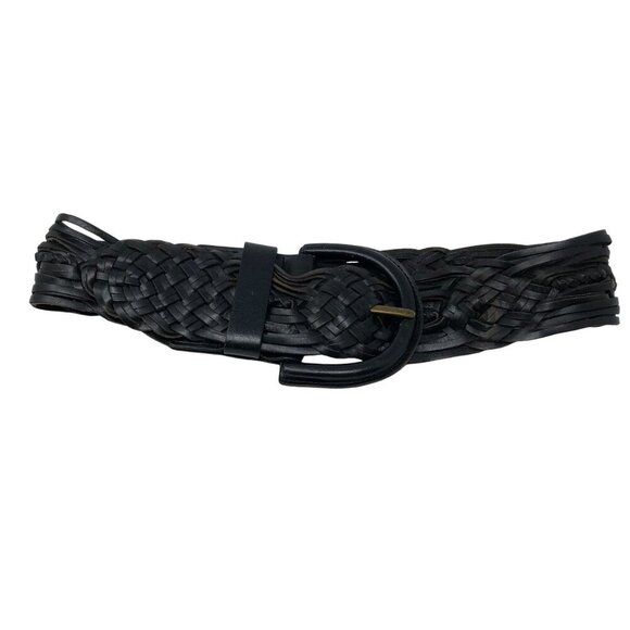 Hobo International Black Woven Leather Belt Brass Buckle Size Small Statement - Picture 2 of 7